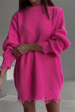 Casual Solid Color Ripped O Neck Sweaters(8 Colors)