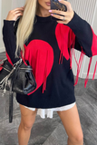 Casual Street Heart Shaped Fringed Trim Weave Contrast O Neck Sweaters(5 Colors)