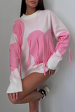 Casual Street Heart Shaped Fringed Trim Weave Contrast O Neck Sweaters(5 Colors)