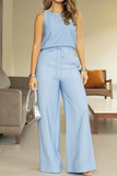 Casual Daily Lace Up O Neck Sleeveless Two Pieces