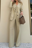 Casual Pocket Buttons Turn-back Collar Long Sleeve Three Pieces