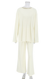 Casual Hollow Out O Neck Long Sleeve Two Pieces(3 Colors)