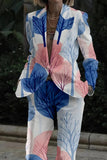 Casual Print Buttons Turn-back Collar Long Sleeve Two Pieces(6 Colors)