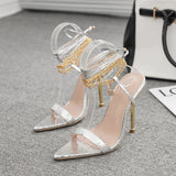 Casual Daily Lace Up Patchwork Metal Accessories Trim Chains Pointed Shoes (Heel Height 4.53in)(4 Colors)
