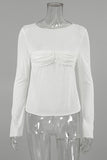 Casual Solid Color Ruched O Neck Tops