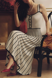 Sexy Stripe Weave Contrast Square Neck Sling Dresses