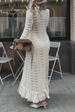 Sexy Hollow Out Buttons Ruffle V Neck Outerwear