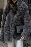 Casual Street Buttons Fluffy Turndown Collar Outerwear(3 Colors)