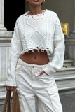 Casual Ripped Weave O Neck Sweaters