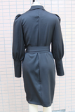 Elegant Lace Up Buttons V Neck A Line Dresses