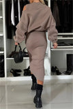 Casual Slit O Neck Long Sleeve Two Pieces(4 Colors)