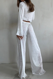 Casual Lace Up Ruffle V Neck Long Sleeve Two Pieces