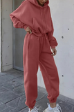 Casual Draw String Pocket Hooded Long Sleeve Two Pieces(5 Colors)