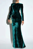 Sexy Prom Backless Velvet O Neck Evening Dresses
