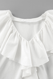 Casual Solid Color Ruffle V Neck Blouses