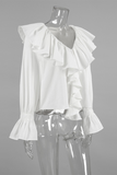 Casual Solid Color Ruffle V Neck Blouses
