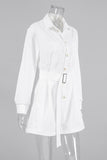 Casual Daily Pocket Buttons With Belt Turndown Collar Loose Rompers