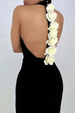 Sexy Party Hot Flowers Patchwork Backless Halter Wrapped Skirt Dresses