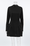 Casual Patchwork Ruffle Zipper Turtleneck A Line Dresses