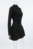 Casual Patchwork Ruffle Zipper Turtleneck A Line Dresses