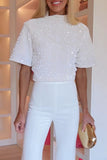 Casual Sequins Sequined O Neck T-Shirts