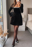 Elegant Pocket Rhinestone Decor Square Neck A Line Dresses