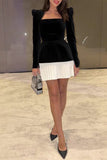 Elegant Pleated Velvet Square Neck Pleated Dresses