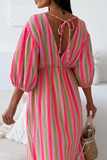 Casual Vacation Stripe Patchwork V Neck Long Dresses