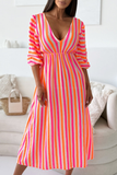 Casual Vacation Stripe Patchwork V Neck Long Dresses