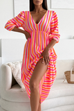 Casual Vacation Stripe Patchwork V Neck Long Dresses