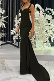 Elegant Solid Color Backless Spaghetti Strap Evening Dresses
