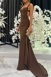 Elegant Solid Color Backless Spaghetti Strap Evening Dresses