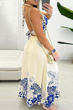 Elegant Print Slit Spaghetti Strap Sleeveless Two Pieces