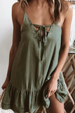 Florcoo Strap Hollow Out Lace-Up Mini Dress