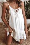 Florcoo Strap Hollow Out Lace-Up Mini Dress