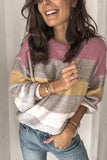 Florcoo Loose Round Neck Multicolor Knit Sweater