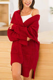 Florcoo Knitted Red Long Sweater Coat