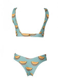 Florcoo Lake Blue Cute Hami Melon Fruit Print Bikini