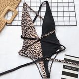 Florcoo One Piece Leopard Print Hollow Strap Swimsuit