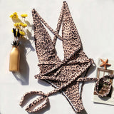 Florcoo One Piece Leopard Print Hollow Strap Swimsuit