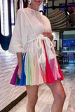 Florcoo Colorful 3/4 Sleeve Mini Dress