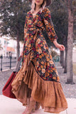 Florcoo Long Sleeve Print Retro Long Maxi Dress