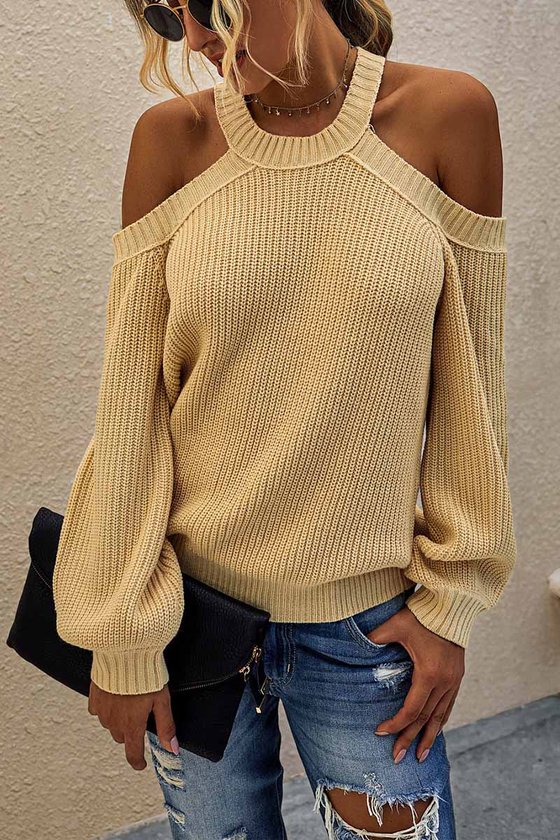 Florcoo Solid Off-shoulder Knitted Sweater