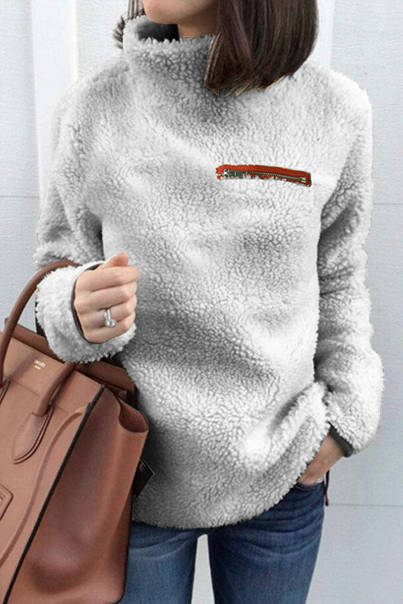 Fashion Street Solid Patchwork Turtleneck Tops(6 Colors)