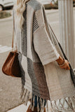 Fashion Street Striped Tassel V Neck Outerwear