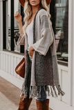 Fashion Street Striped Tassel V Neck Outerwear