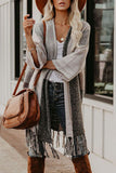 Fashion Street Striped Tassel V Neck Outerwear
