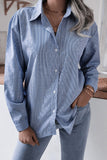 Fashion Casual Striped Solid Turndown Collar Tops