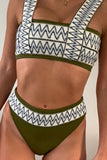 Fashion Simplicity Print Patchwork Swimwears(3 Colors)