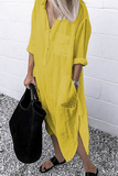 Casual Solid Split Joint Turndown Collar Shirt Dress Dresses(6 colors)